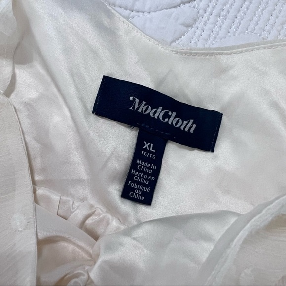 ModCloth Dress Women XL Babydoll Polka Dot Ivory White Ruffled Long Sleeve B2 - Picture 6 of 9